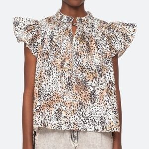Sea New York Leopard Print Flutter‎ Sleeve smocked Top